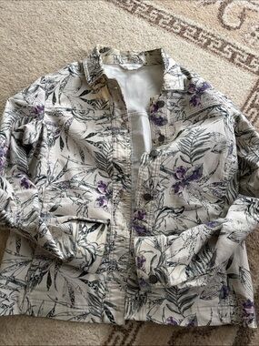 Northern Reflections Cream Floral Shirt Jacket with Green and Purple Print